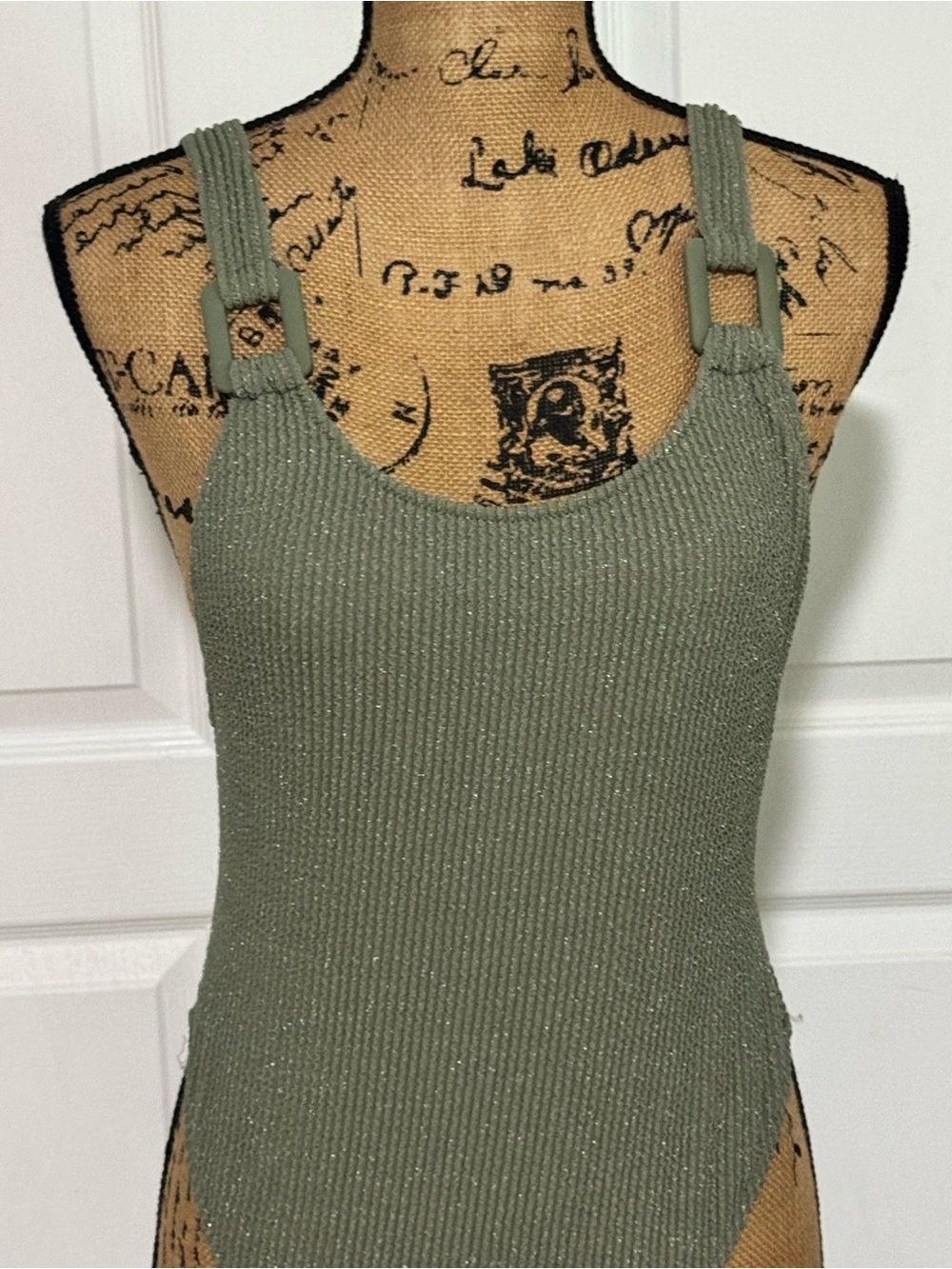 aerie Olive Green Ribbed One-Piece with Buckle Straps